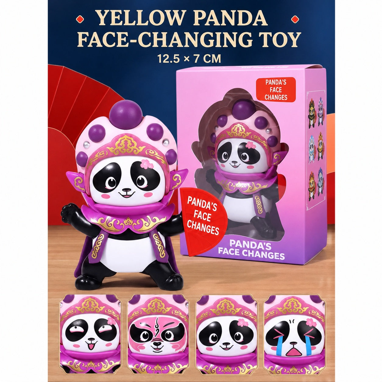 Sichuan Opera Face-Changing Panda Plush Toy | Interactive Kung Fu Doll with 4 Masks | Chinese Culture Gift for Kids | Chengdu Souvenir Autism-Friendly Sensory Toy