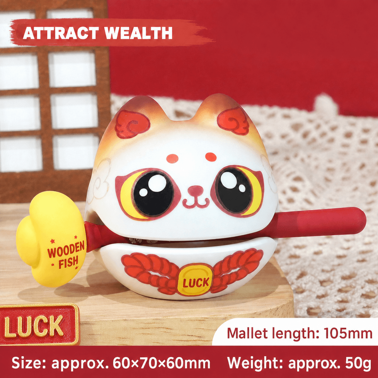 Wealth Plus 1 Small Wooden Fish Stress Relief Office Desk Ornament Emotional Healing Zen Toy for Workstation