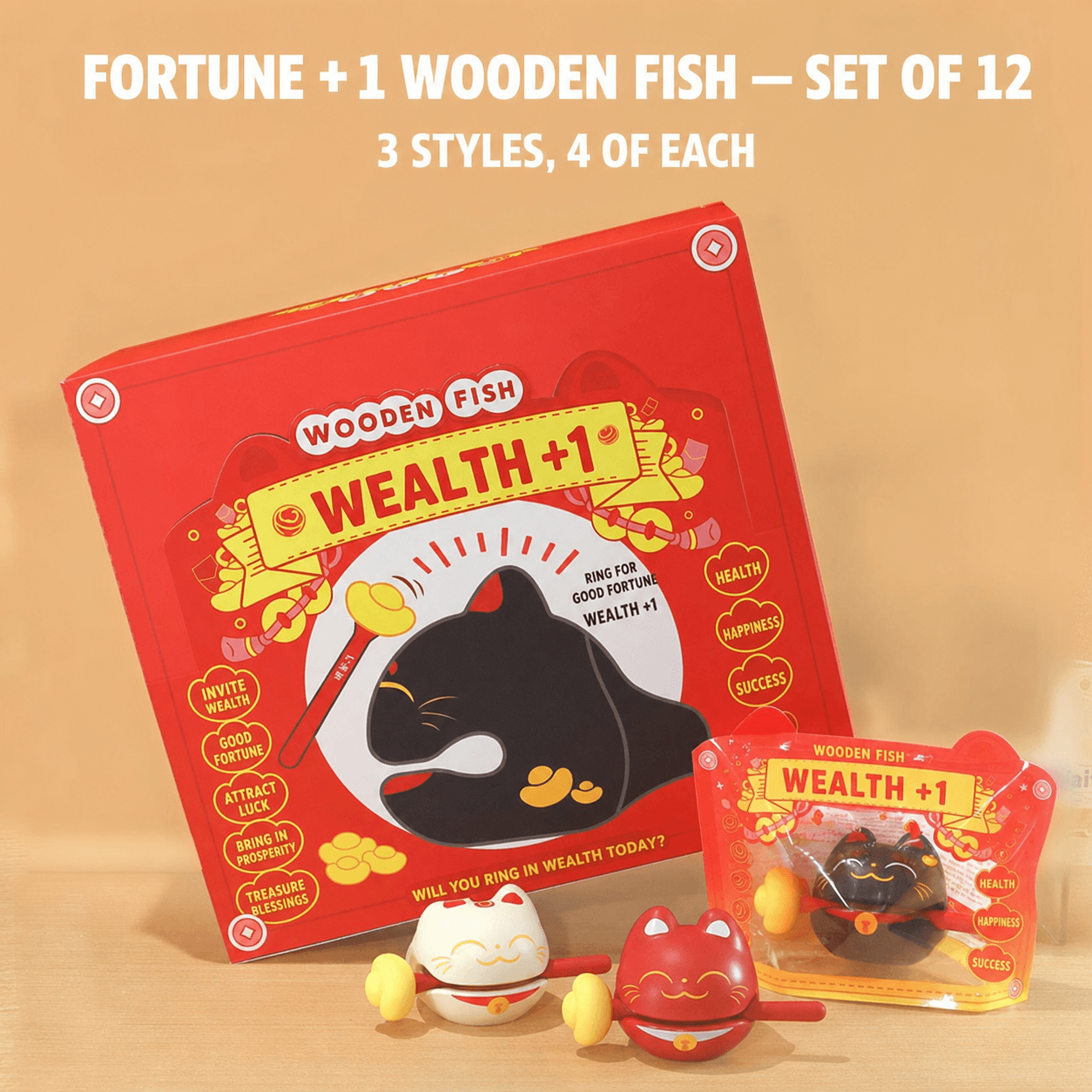 Wealth Plus 1 Small Wooden Fish Stress Relief Office Desk Ornament Emotional Healing Zen Toy for Workstation