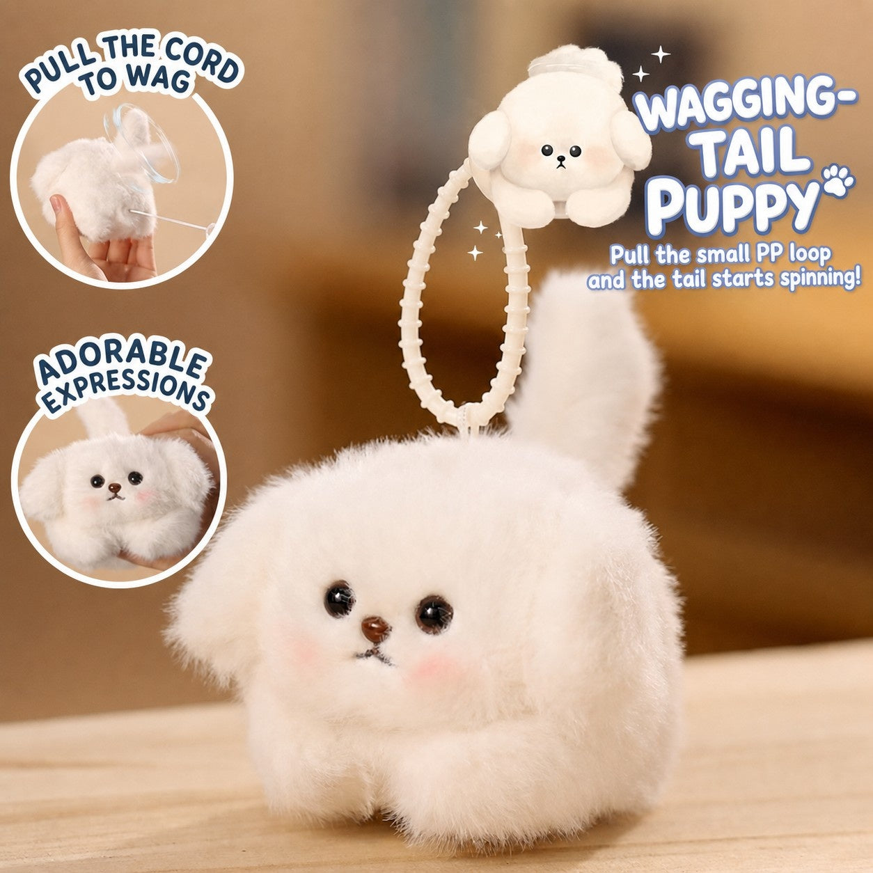 pull-string plush animal keychain toy, main product image