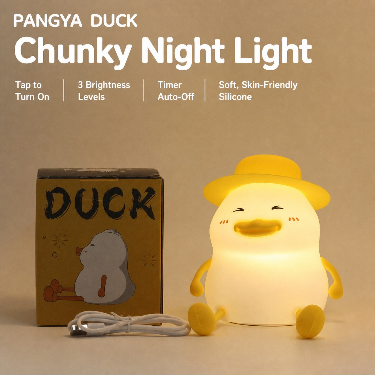 Panda Silicone Touch Night Light – Eye-Care Bedside Lamp for Kids with Auto-Off Timer, Soft Warm Glow for Sleep Training, USB Rechargeable Cute Desk Decor, Perfect Birthday Gift