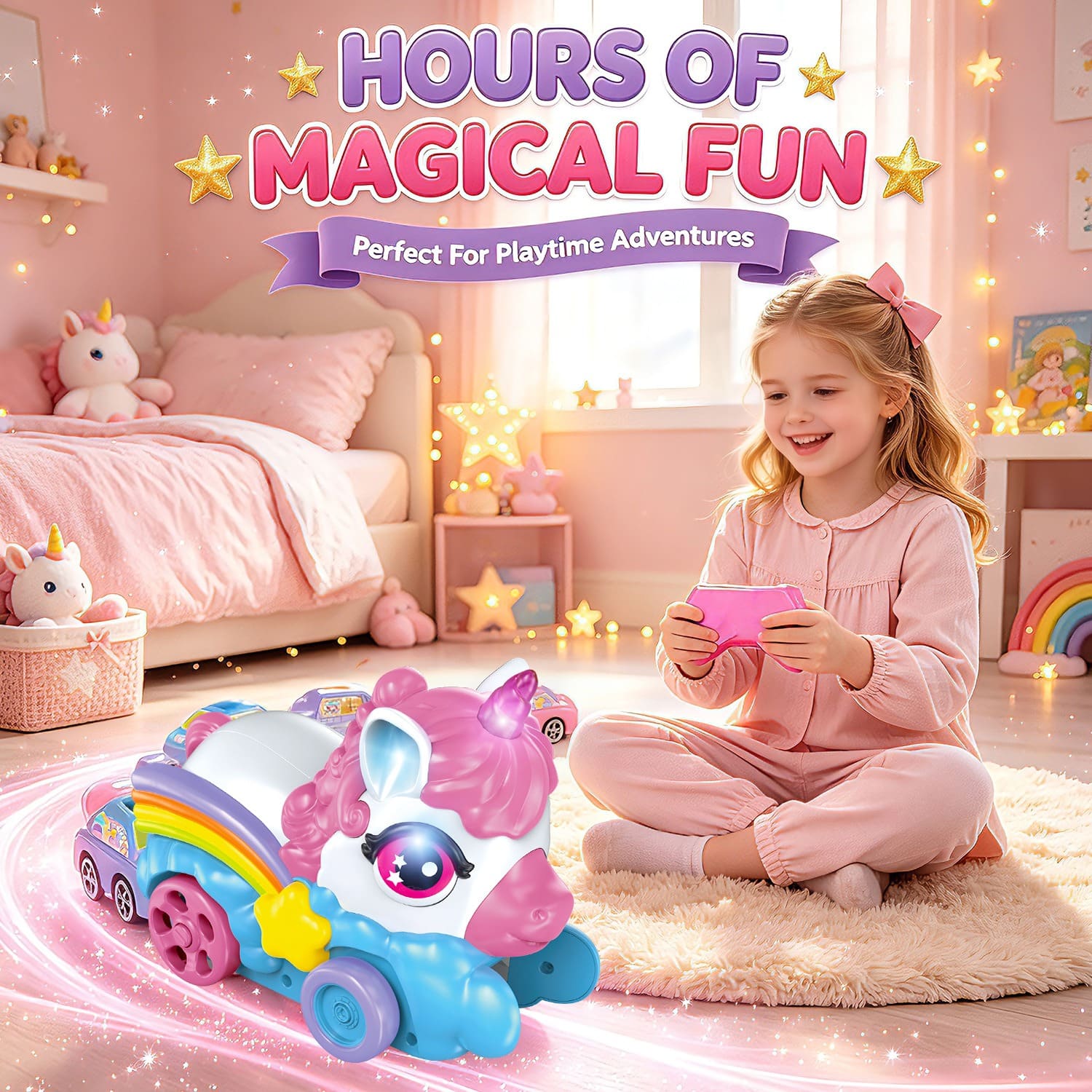 Remote Control Unicorn Magnetic Car-Eating Toy – 2-Player Interactive Racing Game