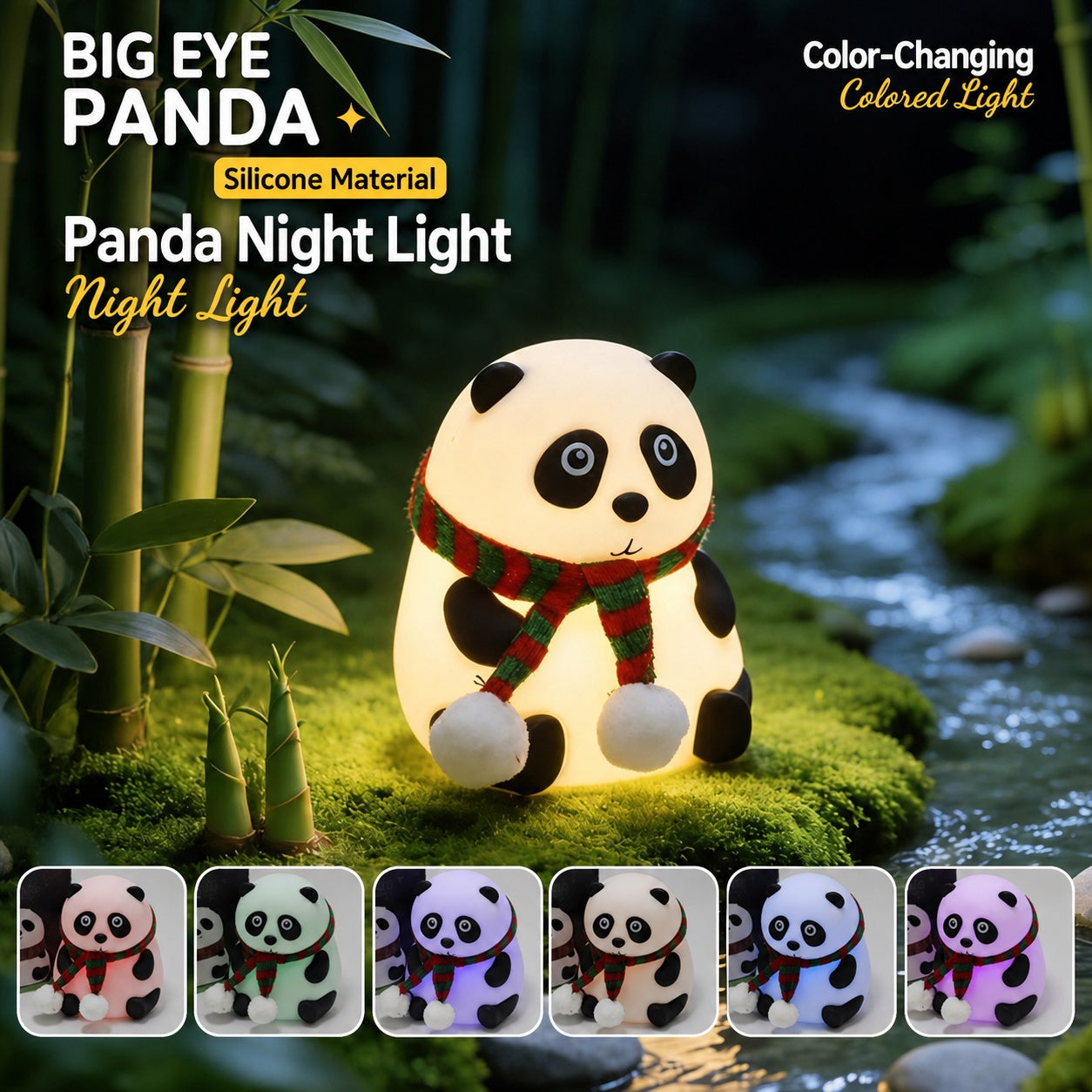 Panda Silicone Touch Night Light – Eye-Care Bedside Lamp for Kids with Auto-Off Timer, Soft Warm Glow for Sleep Training, USB Rechargeable Cute Desk Decor, Perfect Birthday Gift