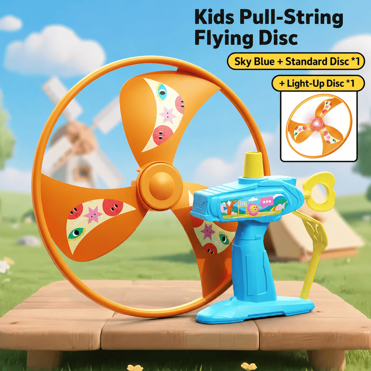 pull-string flying disc launcher toy, product detail image 13
