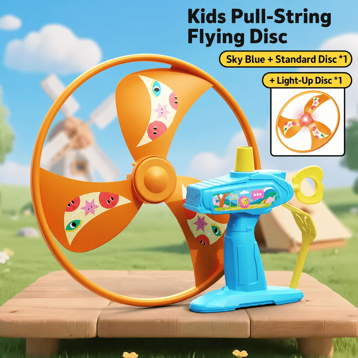 Kids Pull String Flying Disc Toy, Hand-Powered Spinning UFO Launcher for Outdoor Park Play and Party Favors