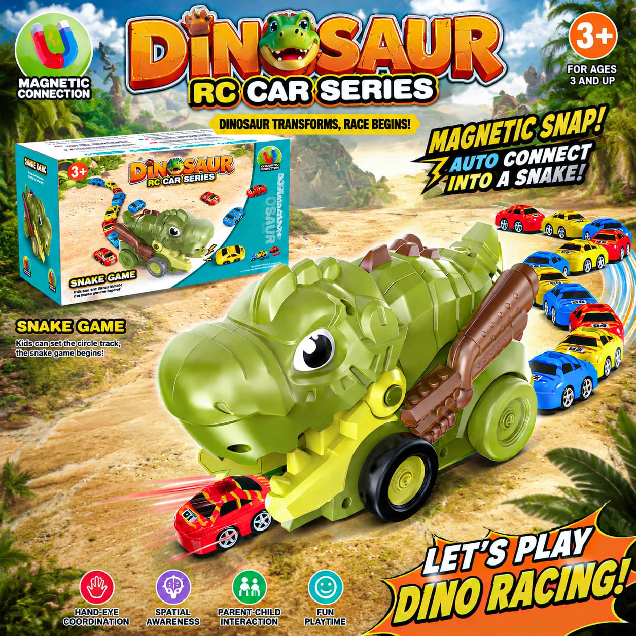 2-Player RC Eating Car Battle Dinosaur Toy – Interactive Racing Game Gift for Kids