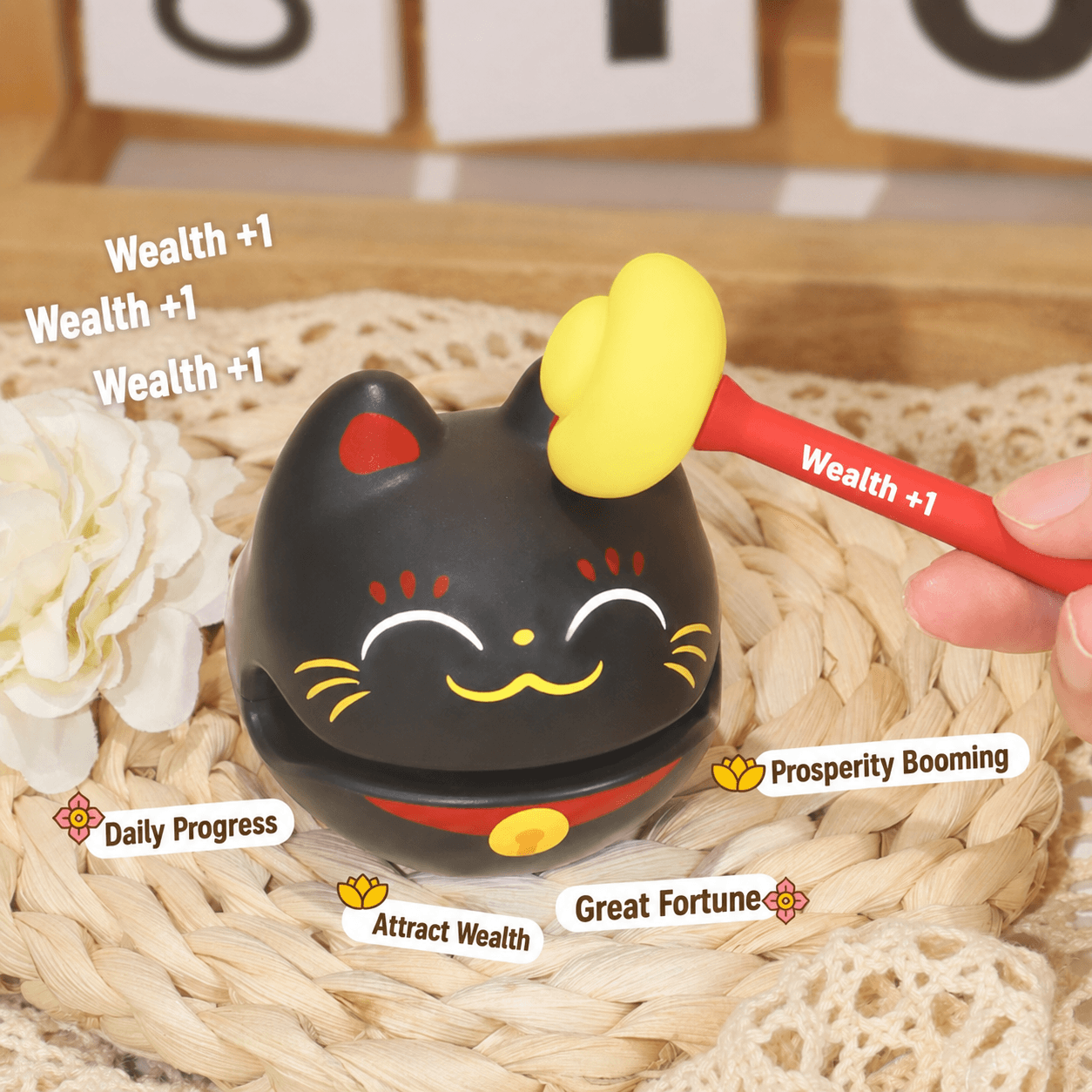 Wealth Plus 1 Small Wooden Fish Stress Relief Office Desk Ornament Emotional Healing Zen Toy for Workstation