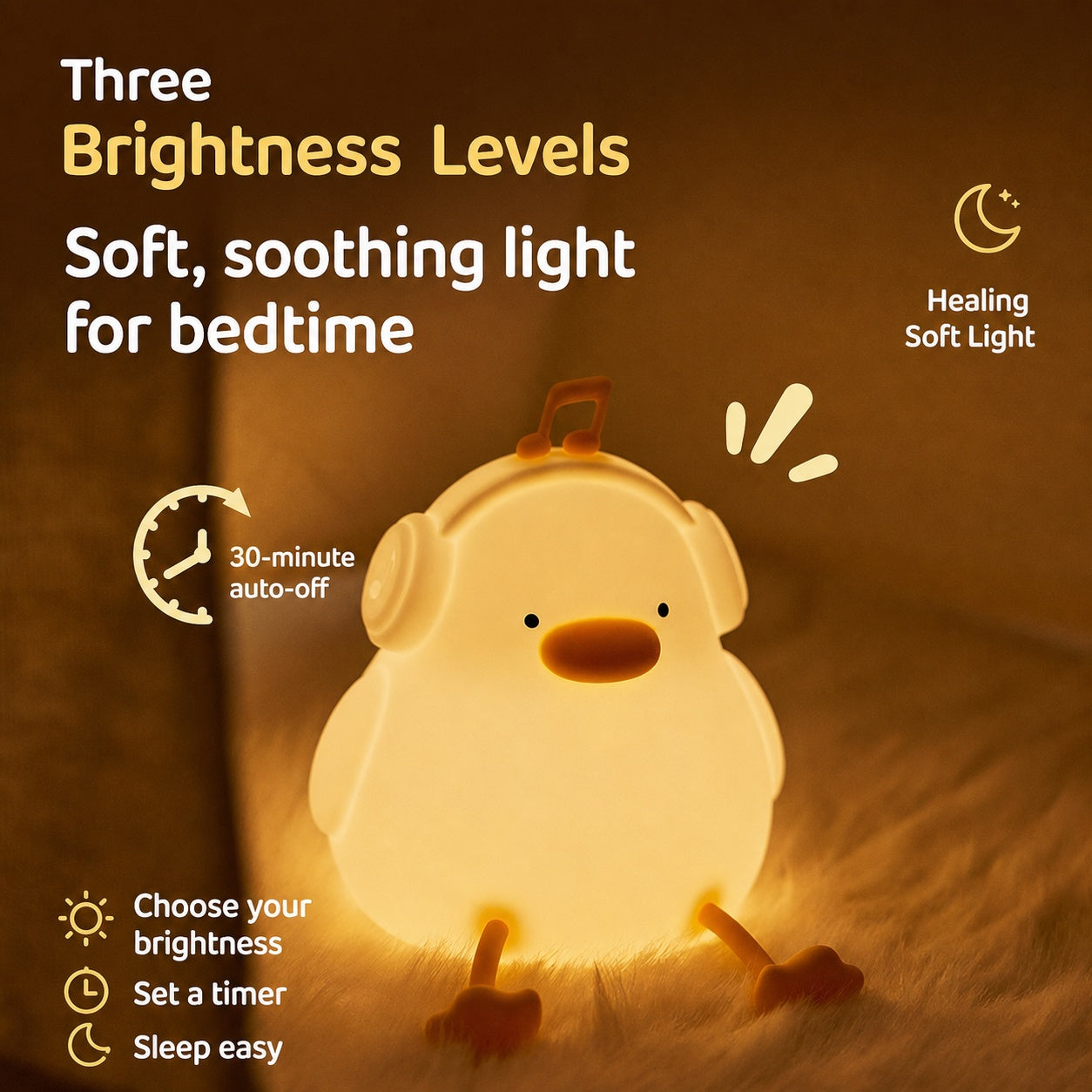 Baby Night Light with Auto-Off Timer – Soft Silicone Touch Lamp for Kids’ Bedroom, Sleep Training Aid with Warm Amber Glow, USB Rechargeable Portable Nursery Lamp (Safe for Newborns)