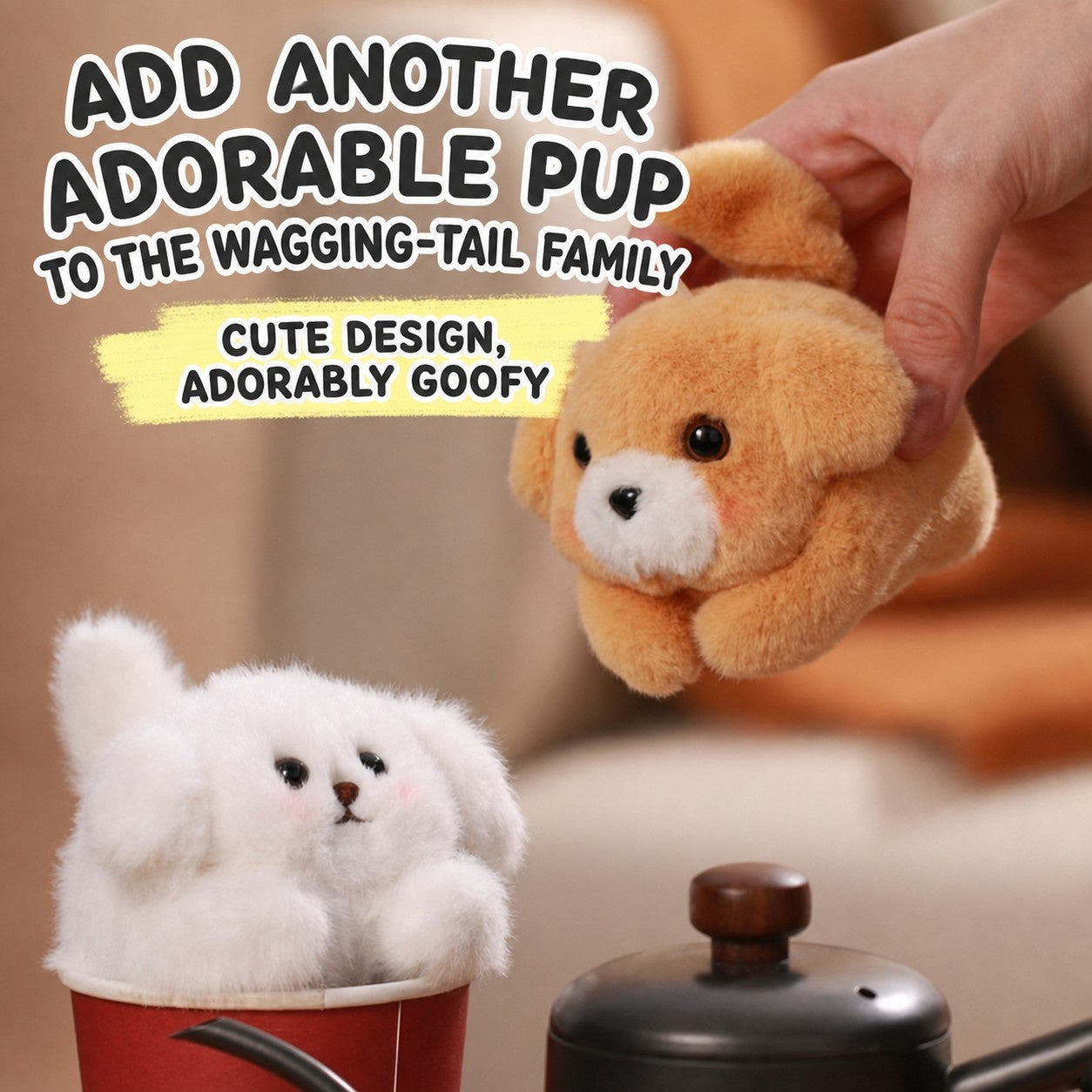 Pull-String Plush Puppy Toy – Wagging Tail & Barking Sound Dog Keychain, Stress Relief Soft Stuffed Animal Bag Charm, Interactive Cute Gift for Girls Boys Teens