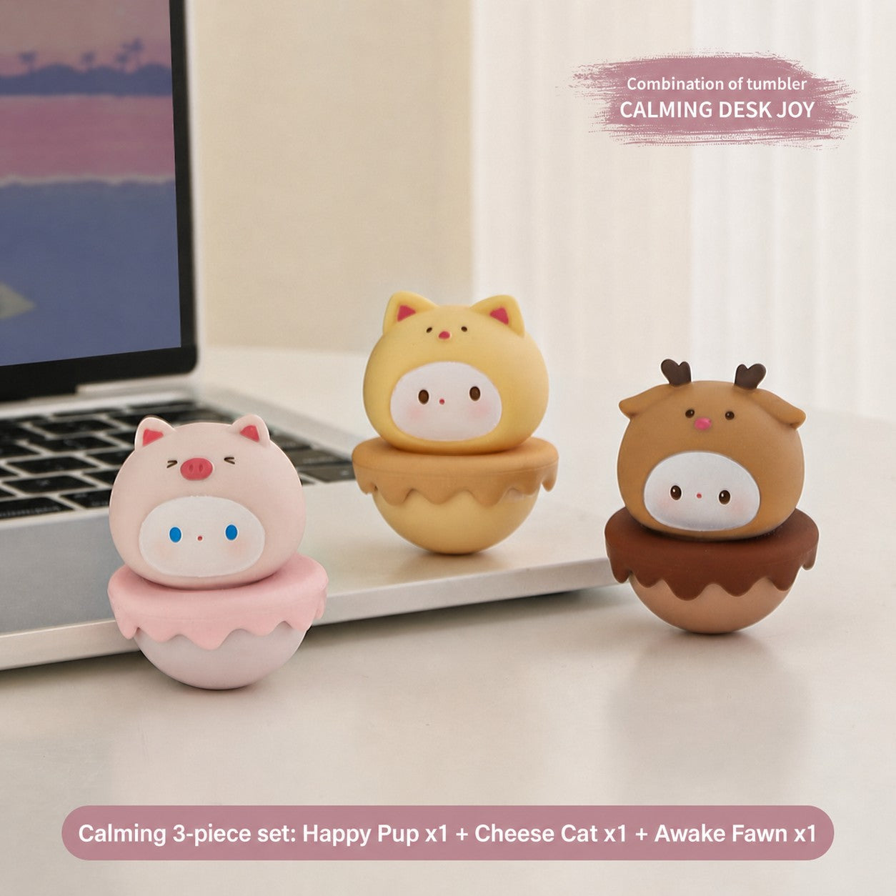 Aesthetic Tumbler Desk Decor – Cute Wobble Figurine for Office Desk Setup, Mini Stress Relief Toy with Pastel Colors, Instagram-Worthy Decor for Girls, Unique Birthday Gift for Best Friend