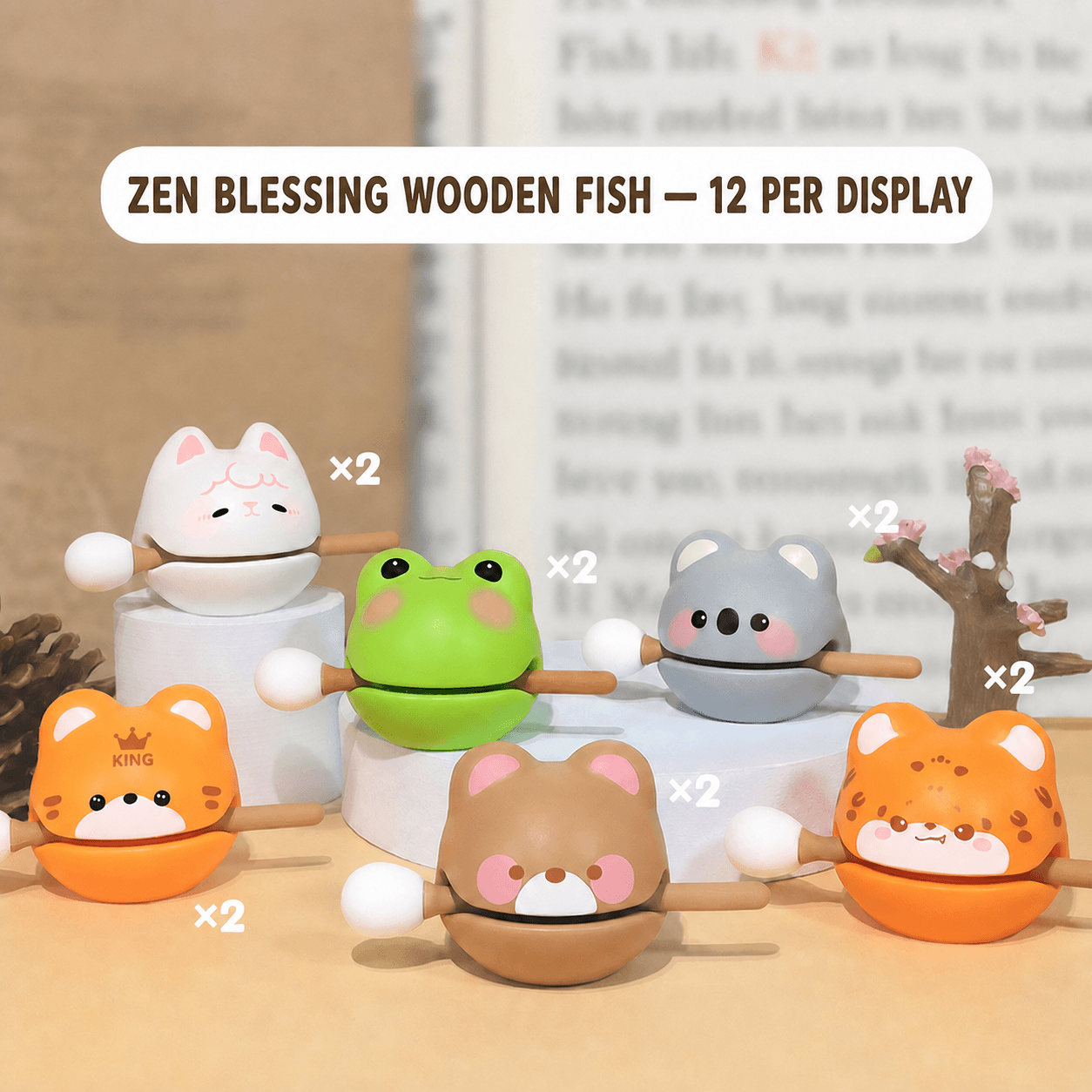 Wealth Plus 1 Small Wooden Fish Stress Relief Office Desk Ornament Emotional Healing Zen Toy for Workstation