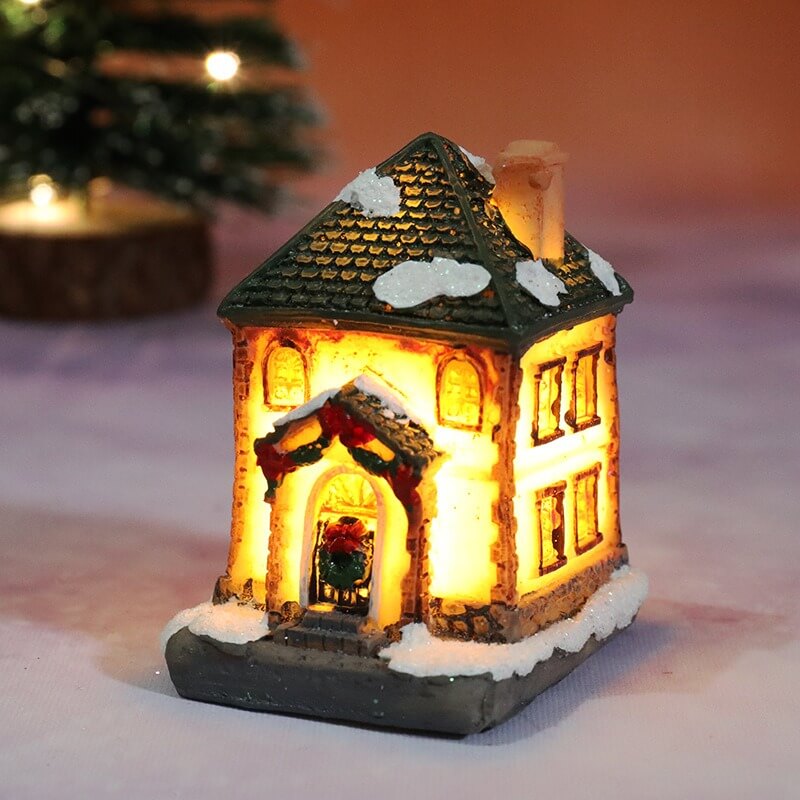 Decoraciones navideñas de resina luminosa, casa de micro paisaje, decoración navideña, adorno pequeño, juguete de regalo