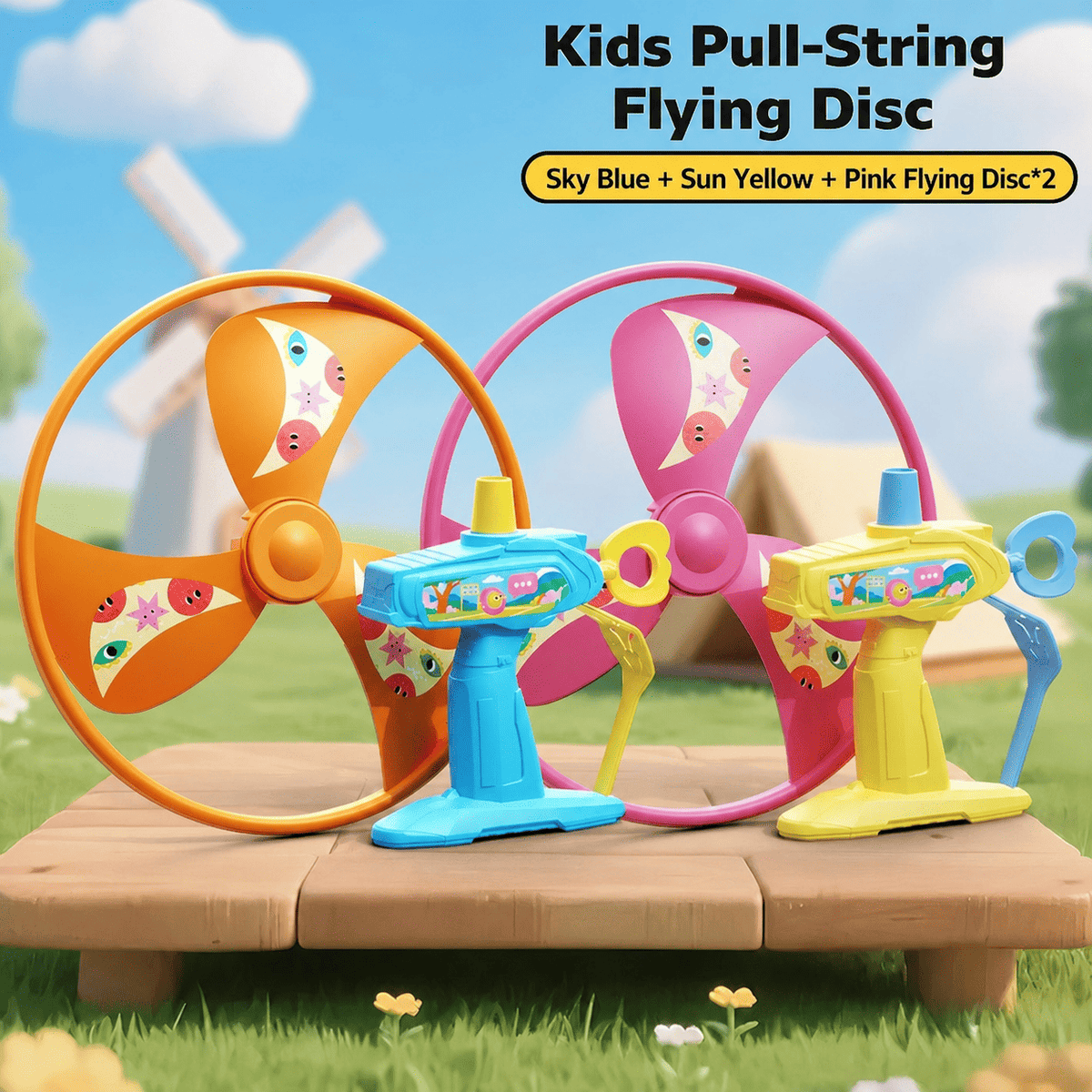 pull-string flying disc launcher toy, product detail image 14