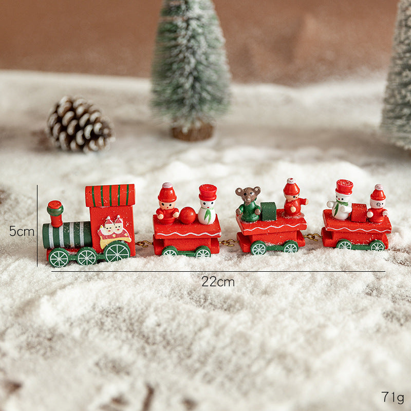 Wooden Four-Section Christmas Train DIY Scene Decoration Desktop Window Display Toy Gift for Kids Holiday Present