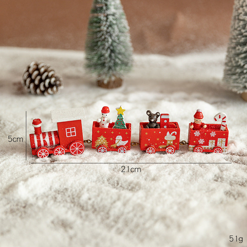 Wooden Four-Section Christmas Train DIY Scene Decoration Desktop Window Display Toy Gift for Kids Holiday Present