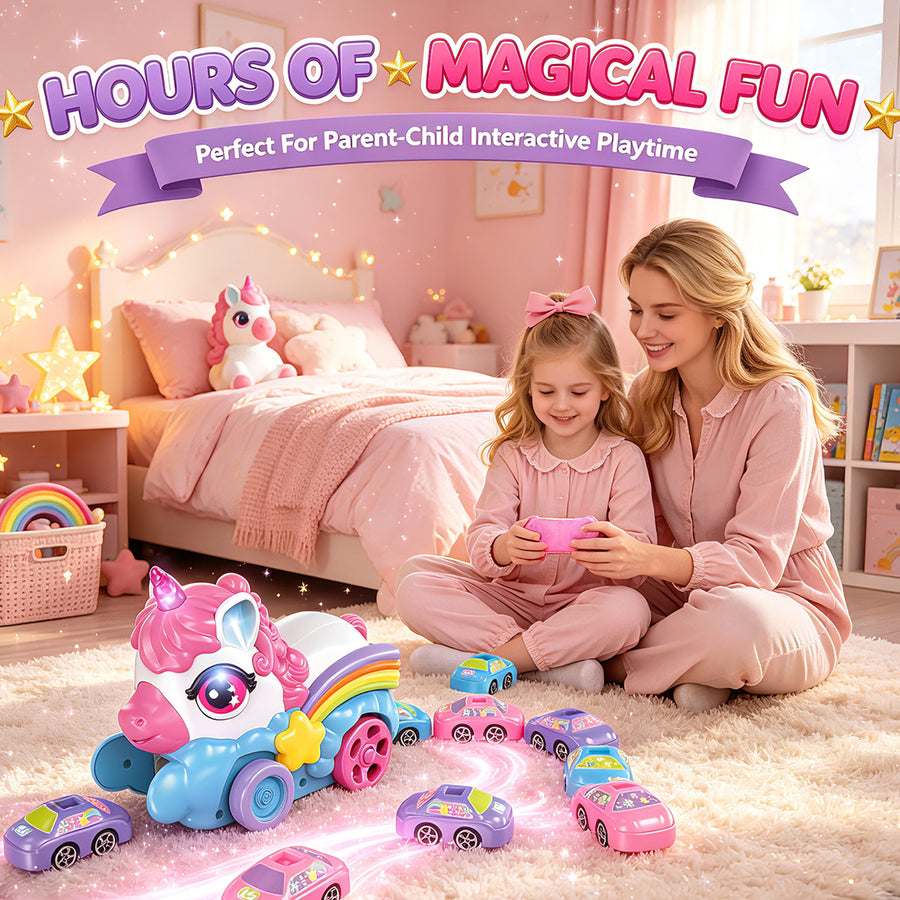 Coche magnético come-unicornios teledirigido – Juguete interactivo de carreras para 2 jugadores