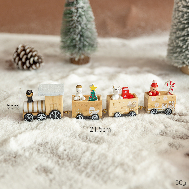 Tren de Navidad de madera de cuatro secciones, decoración de escena DIY, juguete de exhibición de ventana de escritorio, regalo para niños, presente de vacaciones