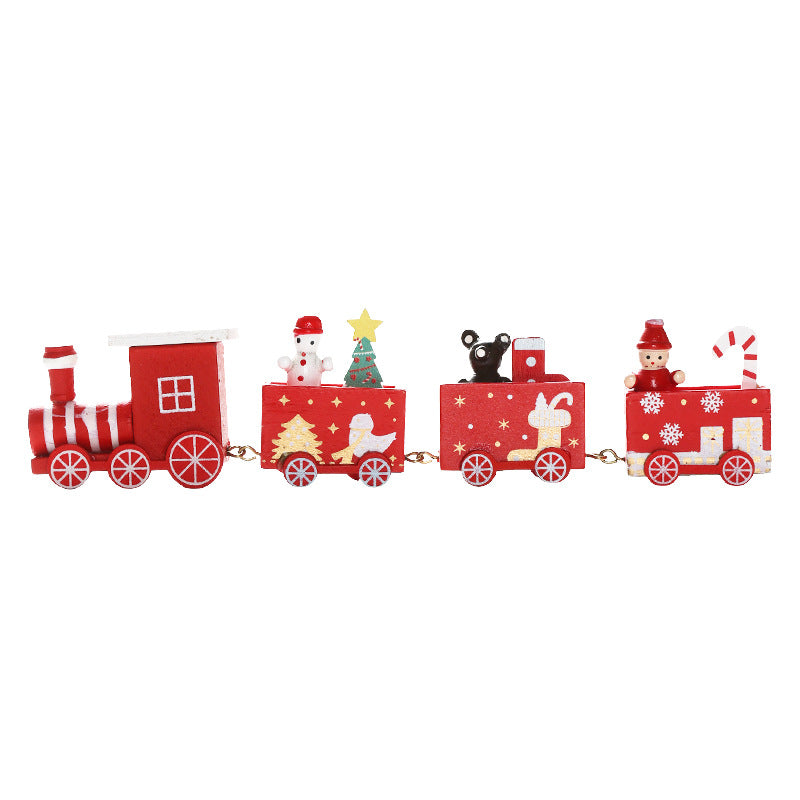 Tren de Navidad de madera de cuatro secciones, decoración de escena DIY, juguete de exhibición de ventana de escritorio, regalo para niños, presente de vacaciones
