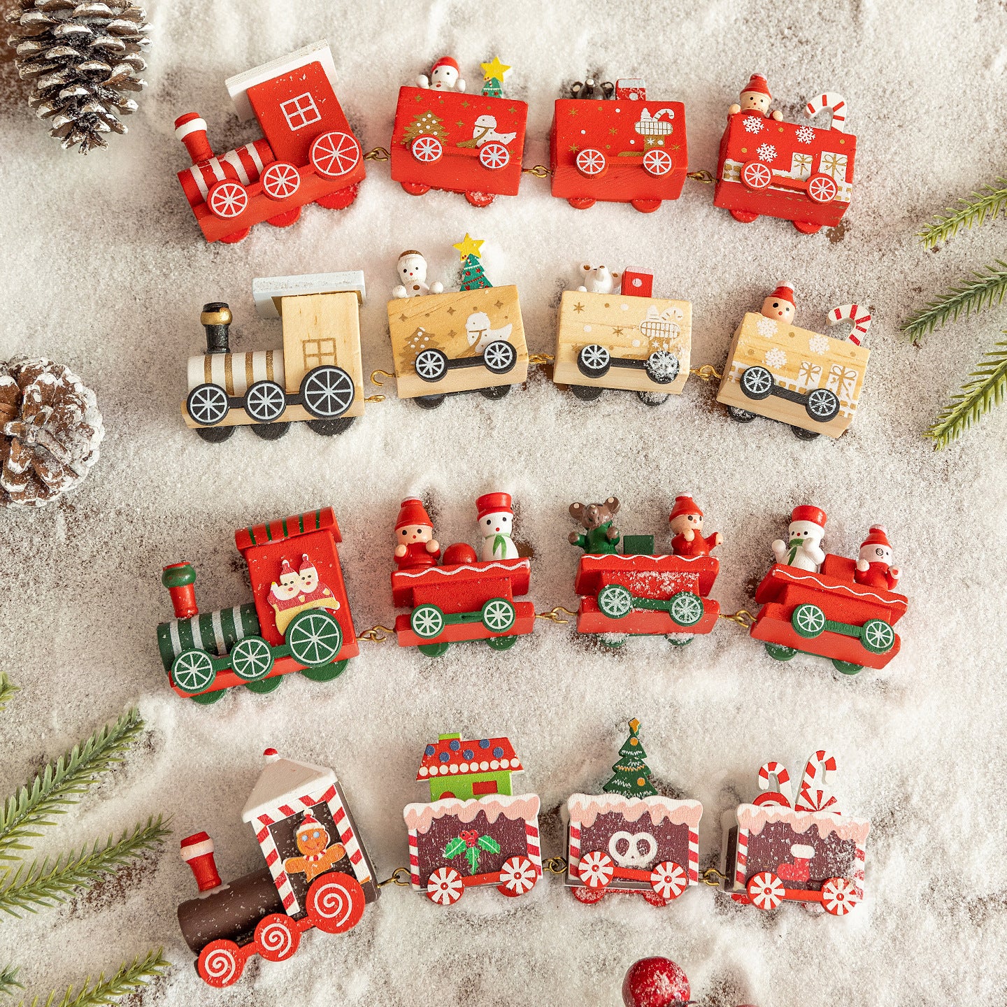 Wooden Four-Section Christmas Train DIY Scene Decoration Desktop Window Display Toy Gift for Kids Holiday Present