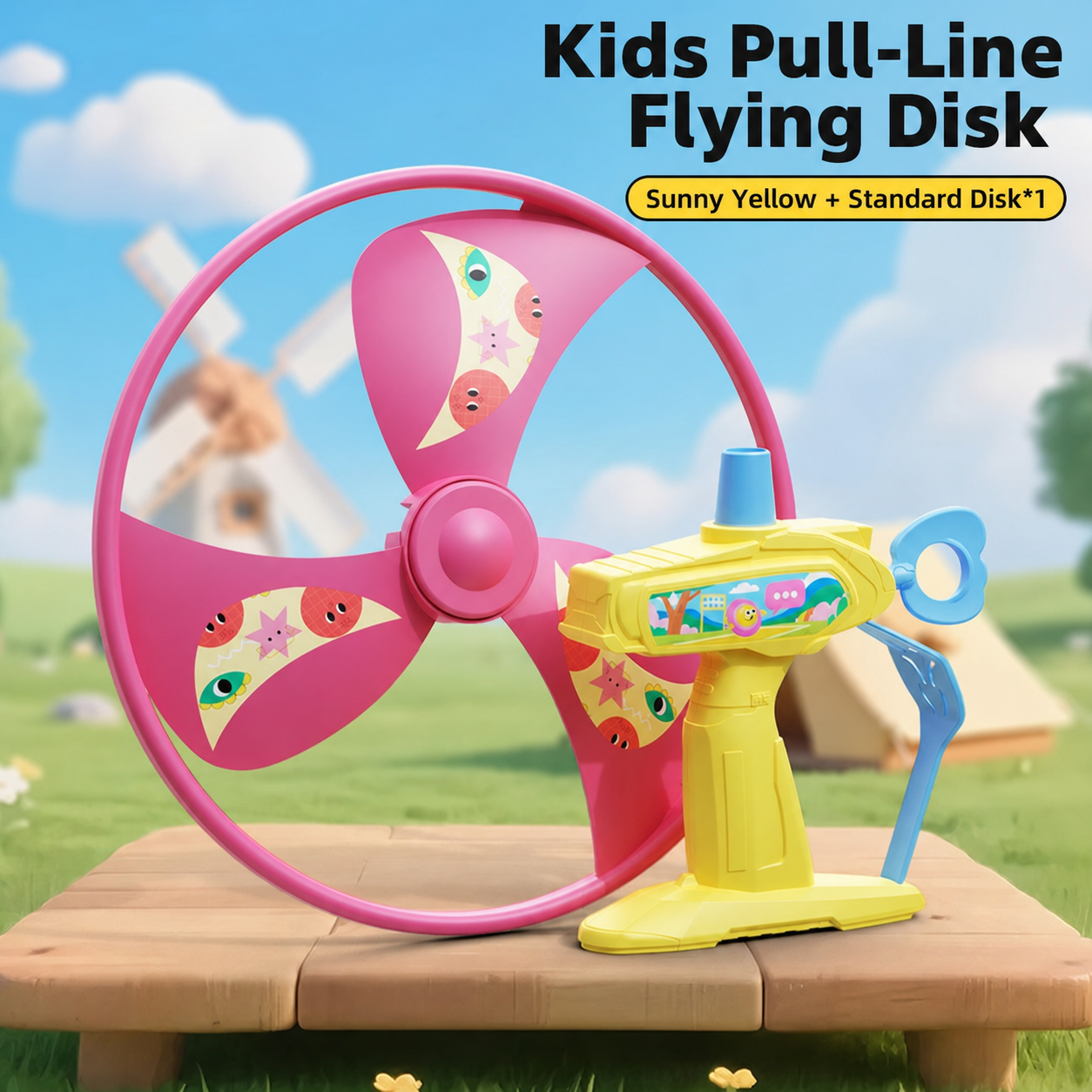 Kids Pull String Flying Disc Toy, Hand-Powered Spinning UFO Launcher for Outdoor Park Play and Party Favors