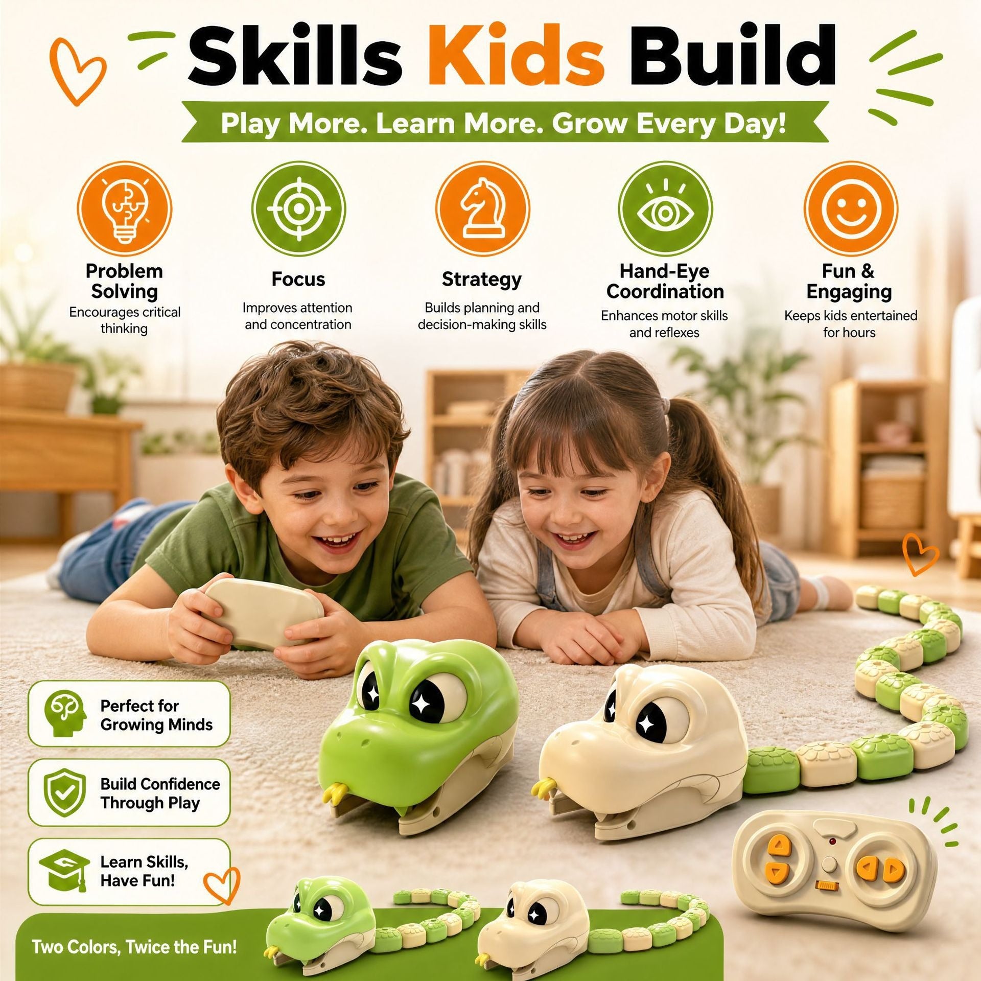 Juguete de Batalla de Serpientes Come-Coches Magnéticos RC para 2 Jugadores – Juego Interactivo de Carreras para Niños