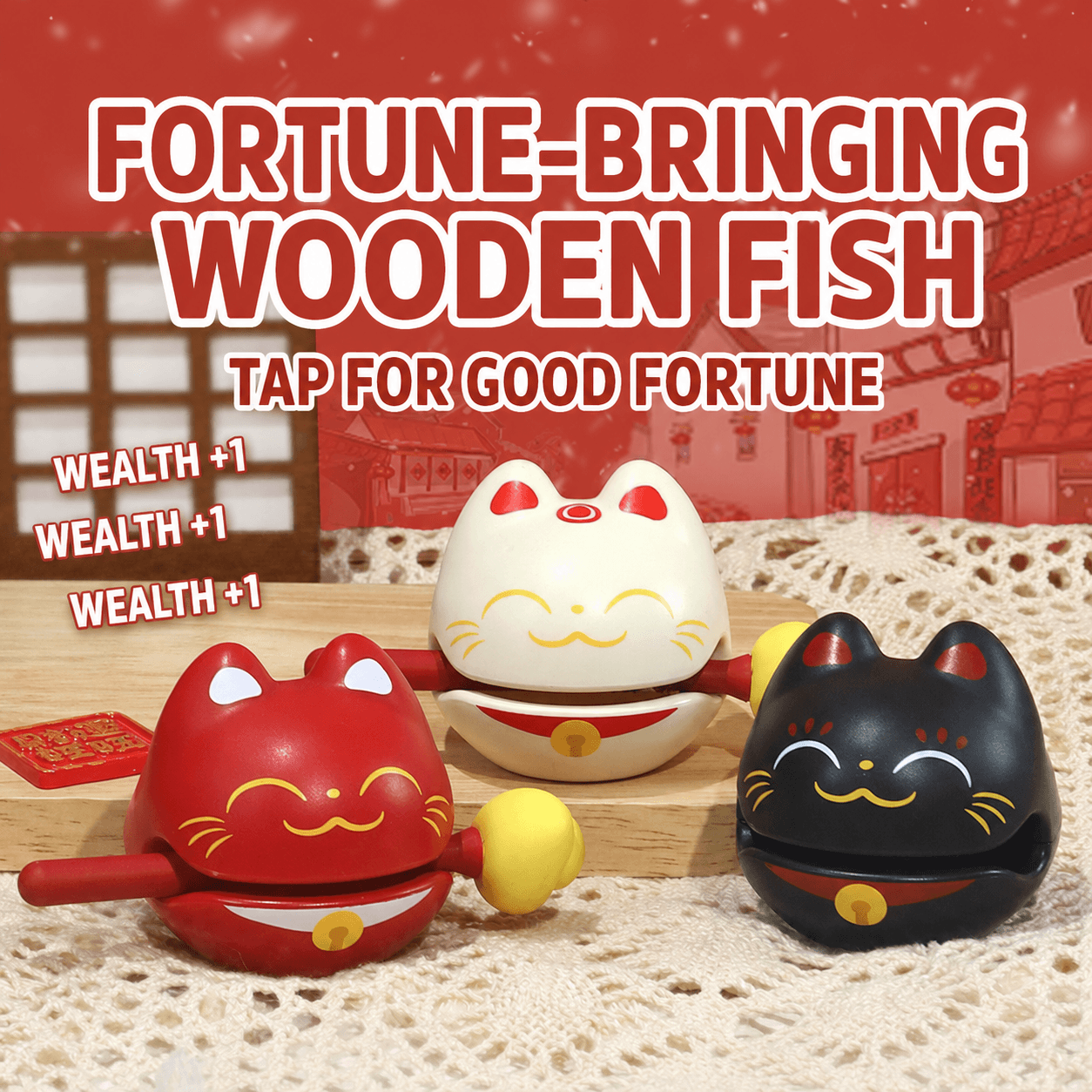 Wealth Plus 1 Small Wooden Fish Stress Relief Office Desk Ornament Emotional Healing Zen Toy for Workstation