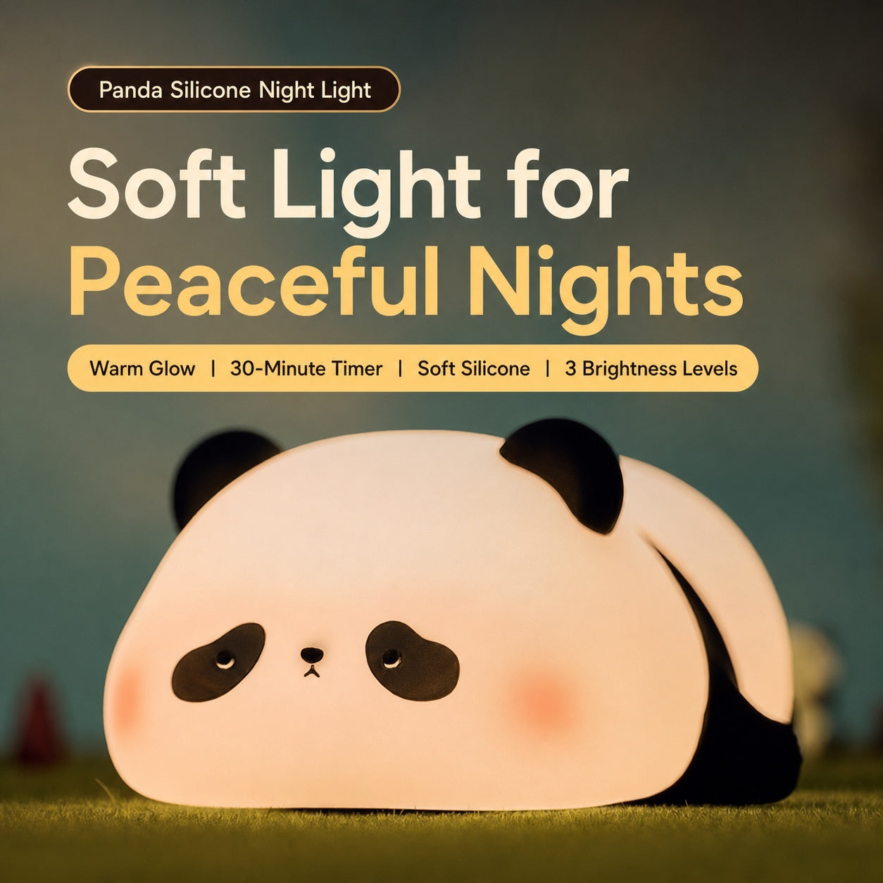 Panda Silicone Touch Night Light – Eye-Care Bedside Lamp for Kids with Auto-Off Timer, Soft Warm Glow for Sleep Training, USB Rechargeable Cute Desk Decor, Perfect Birthday Gift
