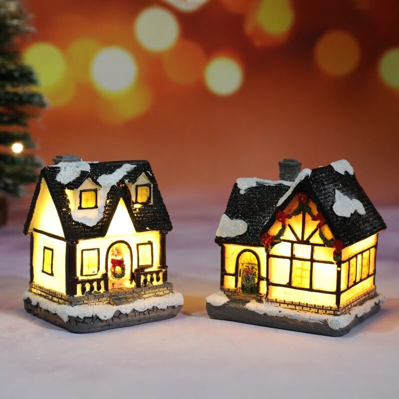 Decoraciones navideñas de resina luminosa, casa de micro paisaje, decoración navideña, adorno pequeño, juguete de regalo