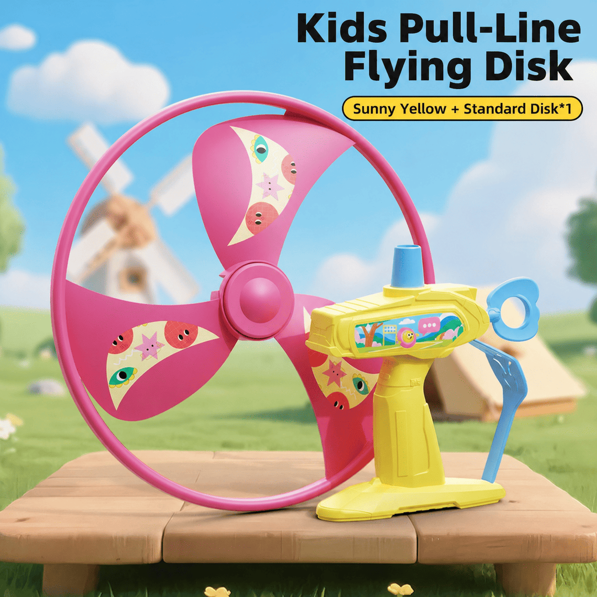 pull-string flying disc launcher toy, product detail image 10