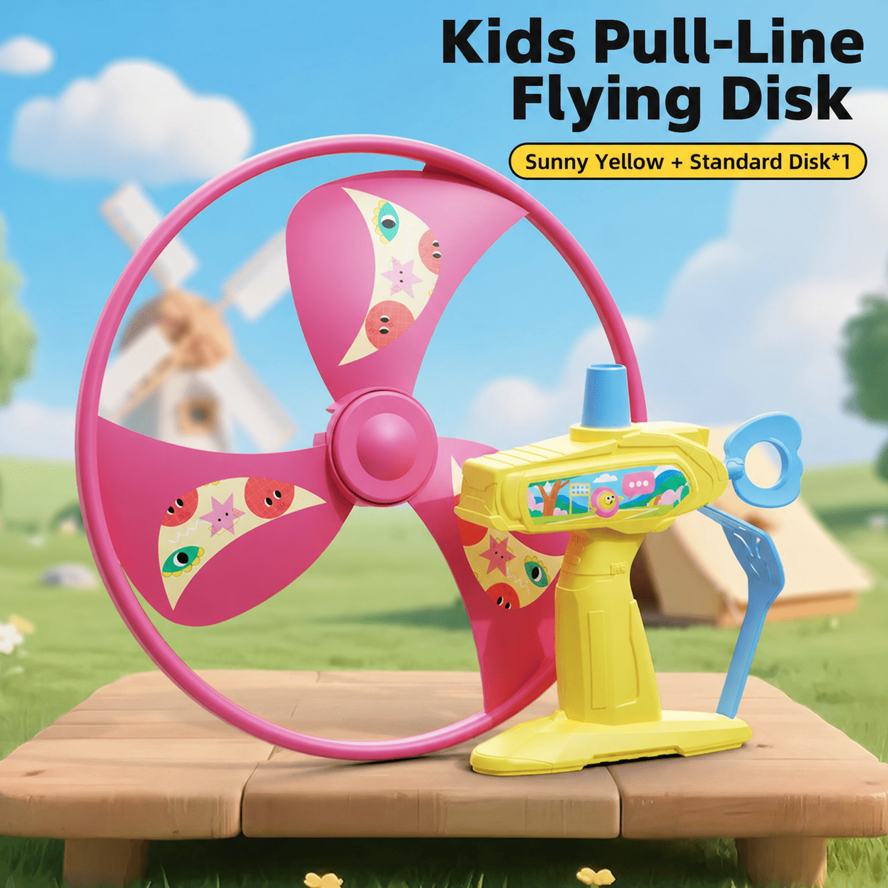 Kids Pull String Flying Disc Toy, Hand-Powered Spinning UFO Launcher for Outdoor Park Play and Party Favors