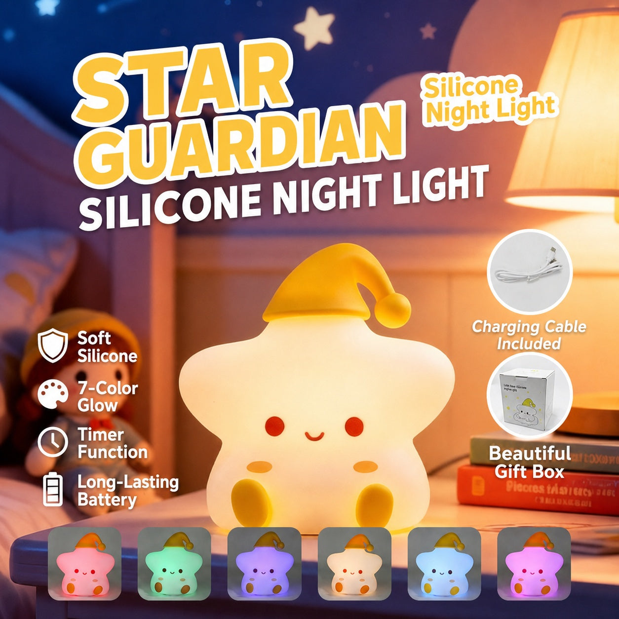 Panda Silicone Touch Night Light – Eye-Care Bedside Lamp for Kids with Auto-Off Timer, Soft Warm Glow for Sleep Training, USB Rechargeable Cute Desk Decor, Perfect Birthday Gift