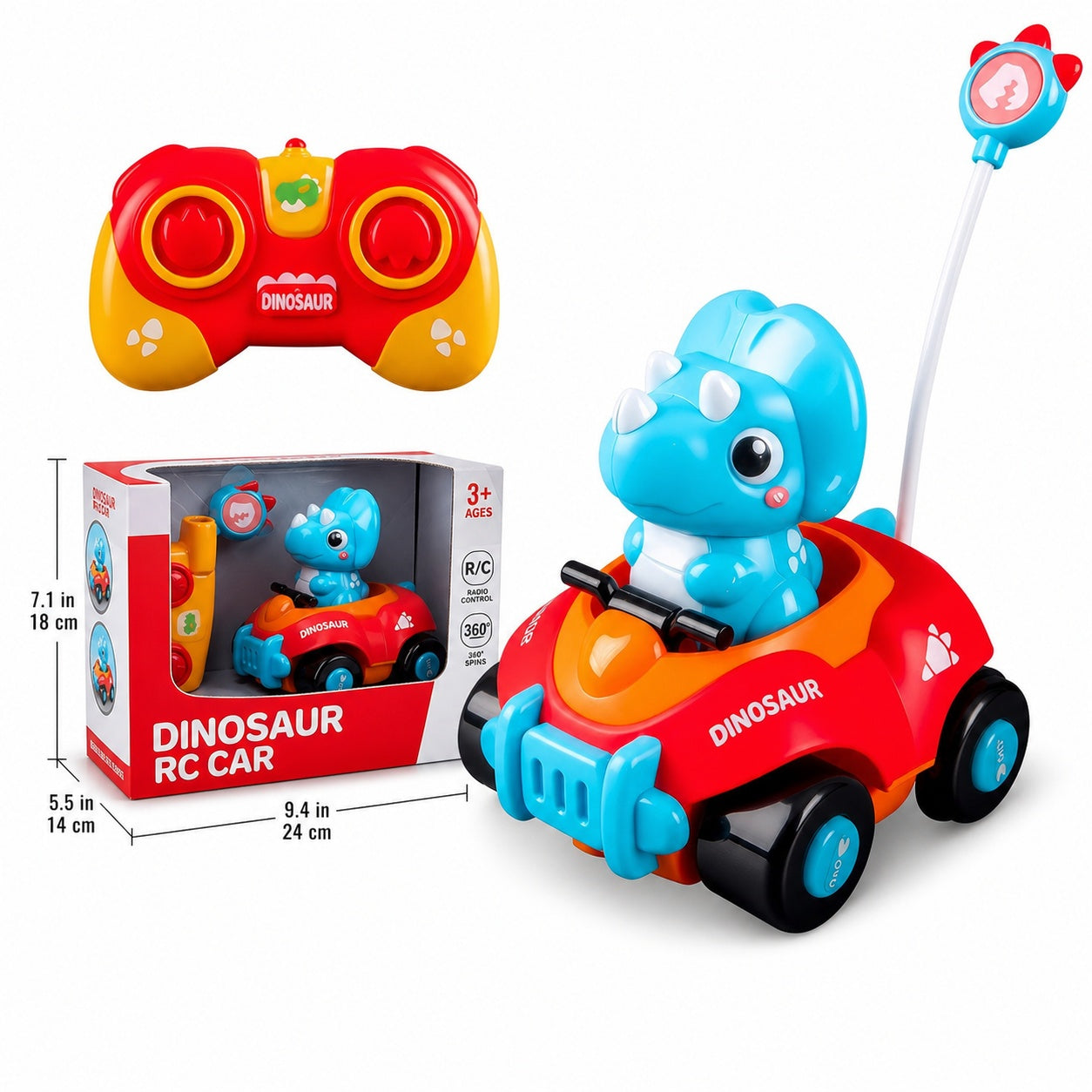 Coche Teledirigido de Dinosaurio – Juguete Eléctrico de Carreras Triceratops RC para Niños, Regalo Educativo STEM con Mando de 2.4GHz, Vehículo Acrobático Todoterreno para Niños y Niñas de 3 a 14 Años