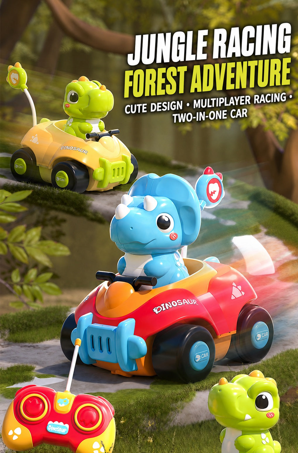 Coche Teledirigido de Dinosaurio – Juguete Eléctrico de Carreras Triceratops RC para Niños, Regalo Educativo STEM con Mando de 2.4GHz, Vehículo Acrobático Todoterreno para Niños y Niñas de 3 a 14 Años