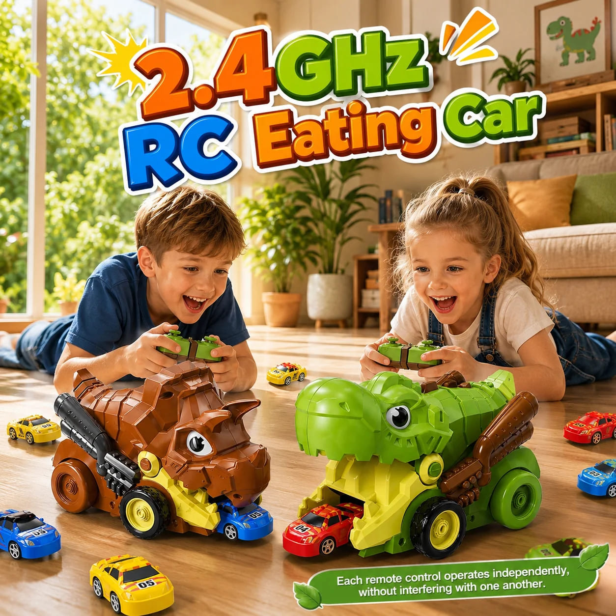 2-Player RC Eating Car Battle Dinosaur Toy – Interactive Racing Game Gift for Kids