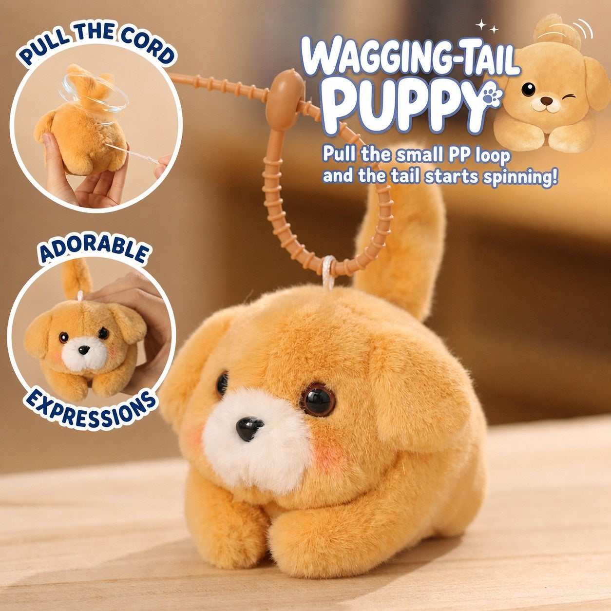 pull-string plush animal keychain toy, product detail image 2