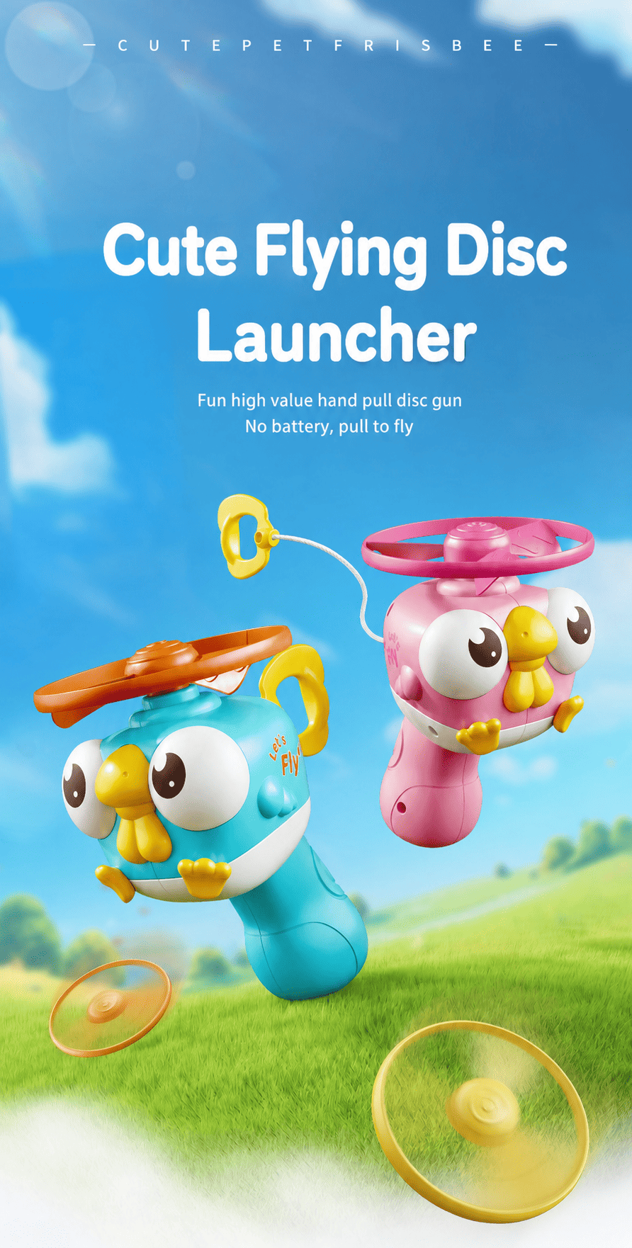 Kids Pull String Flying Disc Toy, Hand-Powered Spinning UFO Launcher for Outdoor Park Play and Party Favors