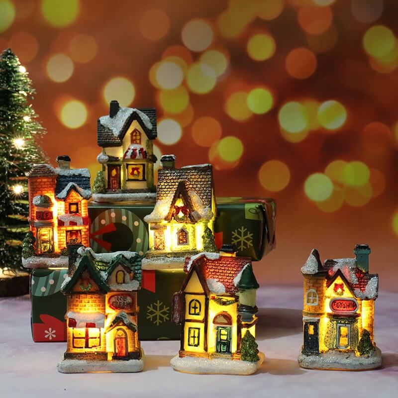 glowing resin Christmas house ornament, main product image