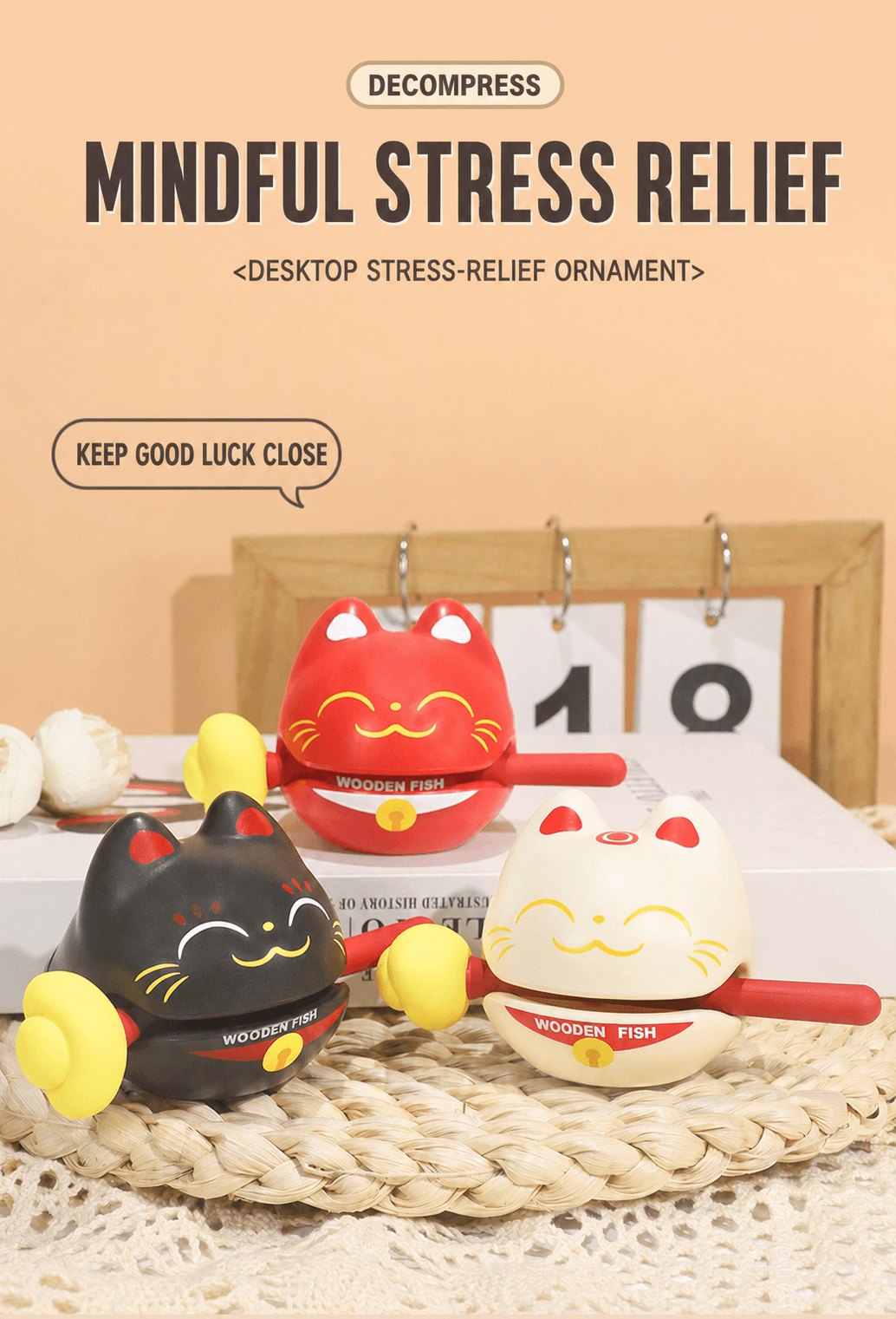 Wealth Plus 1 Small Wooden Fish Stress Relief Office Desk Ornament Emotional Healing Zen Toy for Workstation